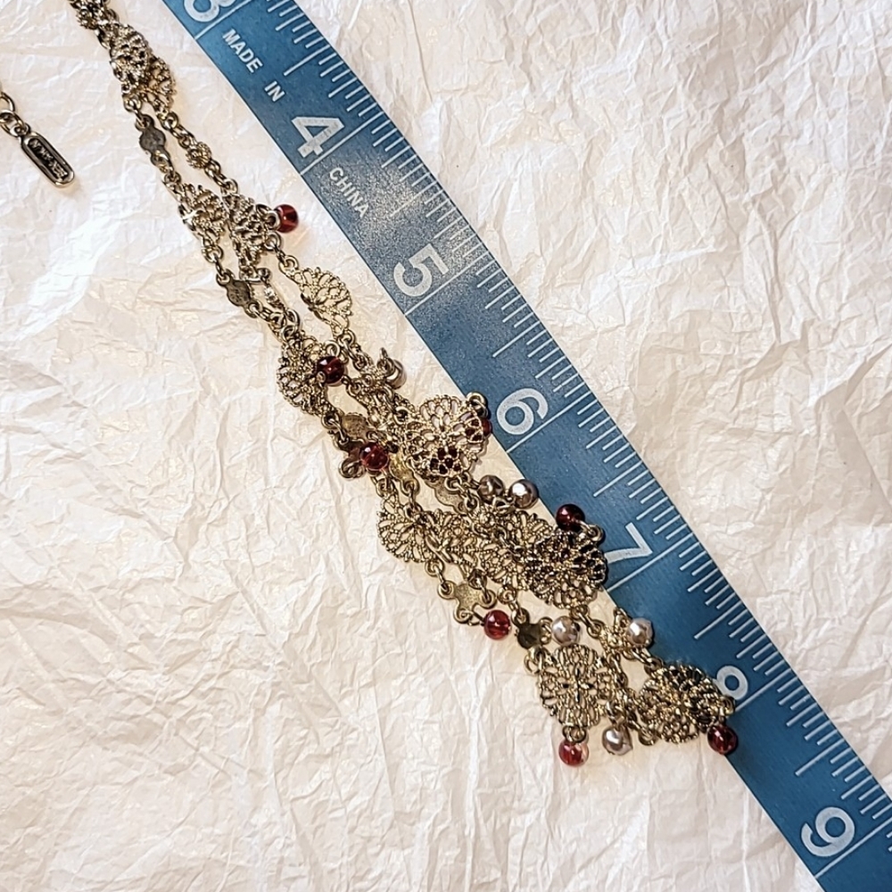 BEN-AMUN FESTOON STYLE LAYERED NECKLACE with FILIGREE DISCS, AMBER BEADS - Picture 6 of 9